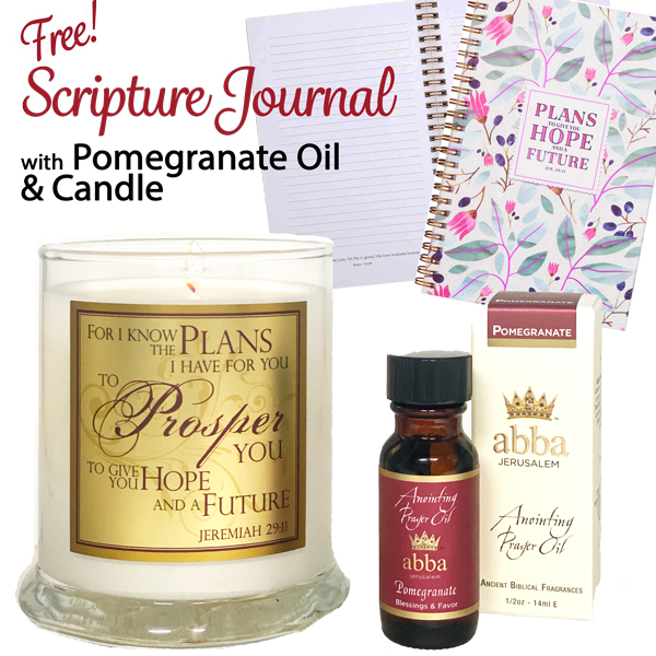 FREE SCRIPTURE JOURNAL WITH POMEGRANATE OIL AND CANDLE
