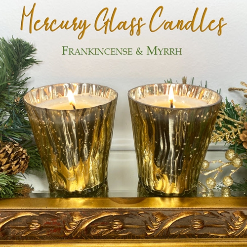 GOLD FLUTED MERCURY HOLIDAY GLASS CANDLE - FRANKINCENSE & MYRRH