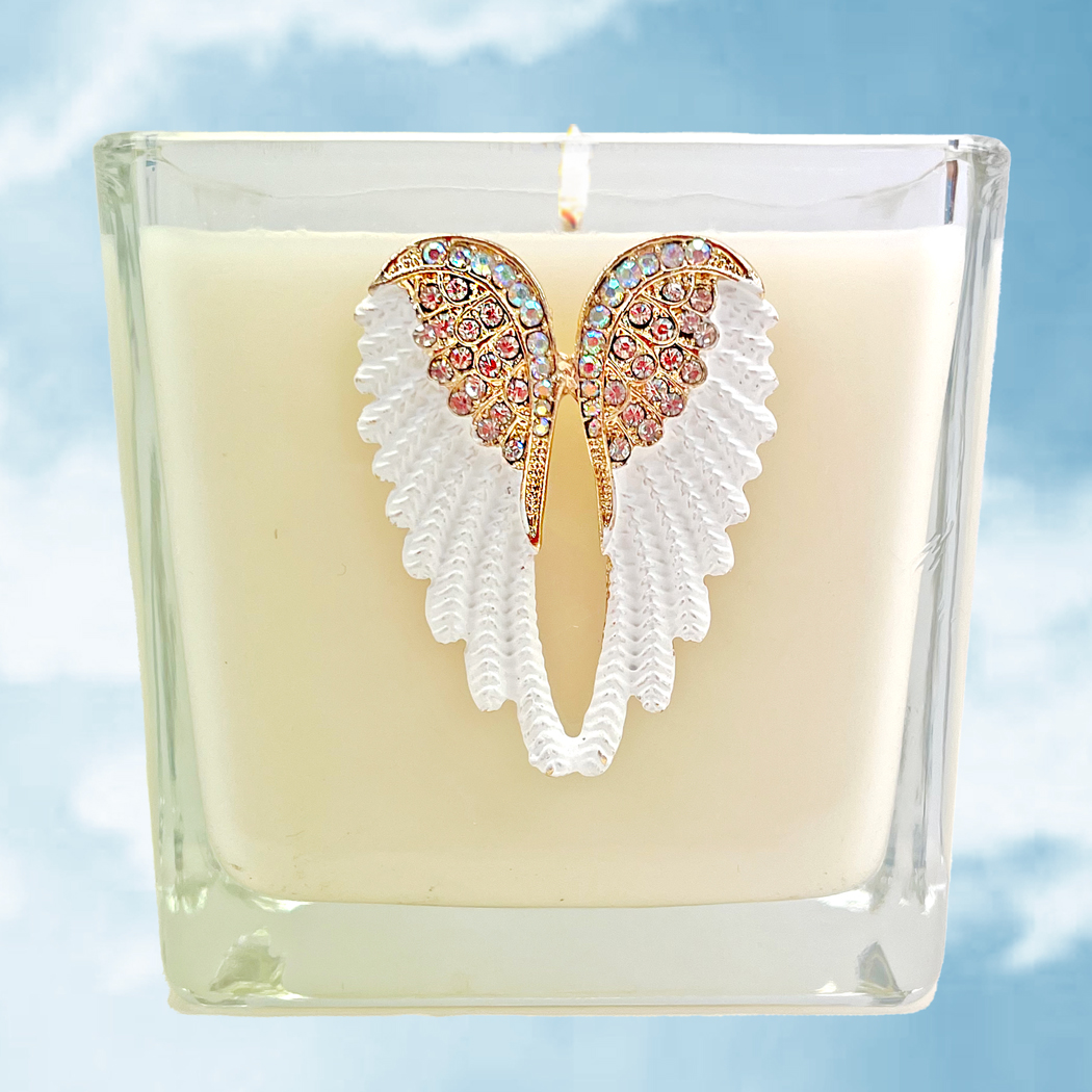 JEWELED ANGEL WINGS CANDLE - WHITE