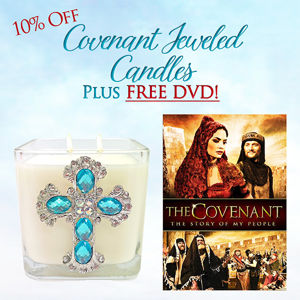 FREE DVD - COVENANT JEWELED BLUE CROSS CANDLE
