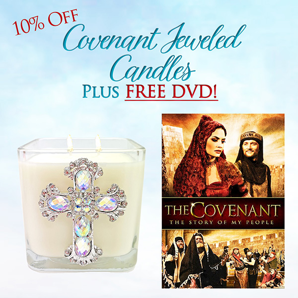 FREE DVD - COVENANT JEWELED IRRIDESCENT CROSS CANDLE