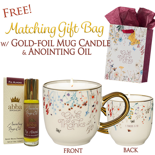 FREE! GIFT BAG W/ GOLD FOIL MUG CANDLE & 1/3 oz ROLLON OIL