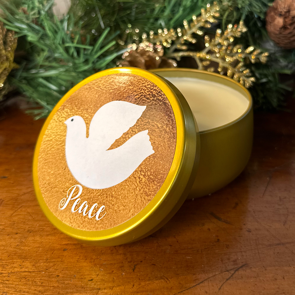 "PEACE" CANDLE TIN - ORANGE SPICE 8 OZ