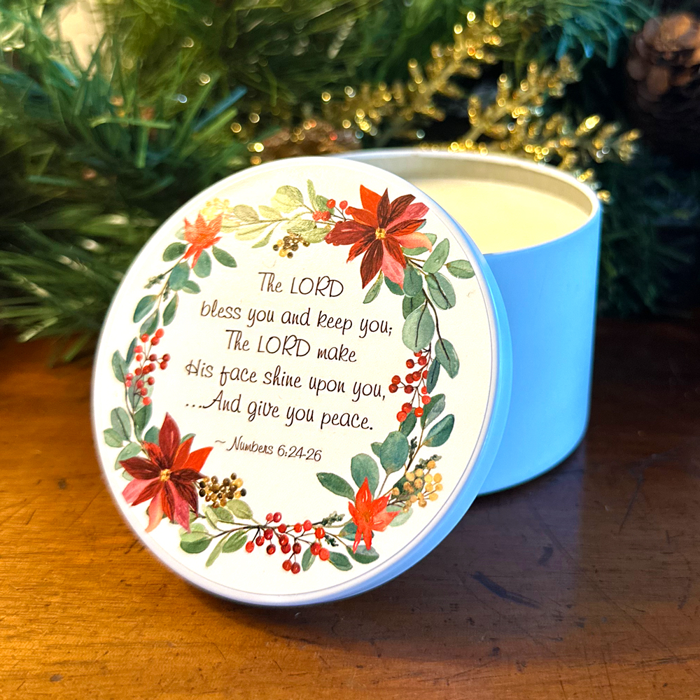 "THE LORD BLESS YOU" CANDLE TIN - EVERGREEN 8 oz