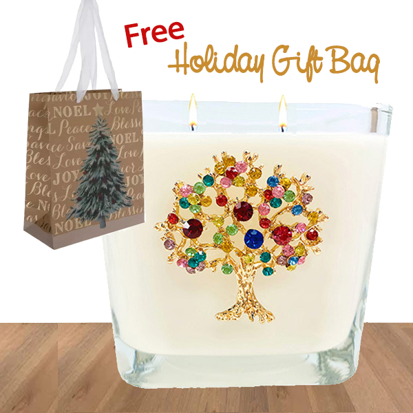 SAVE $7!-CEDAR TREE OF LIFE GLASS CANDLE W/ FREE GIFT BAG