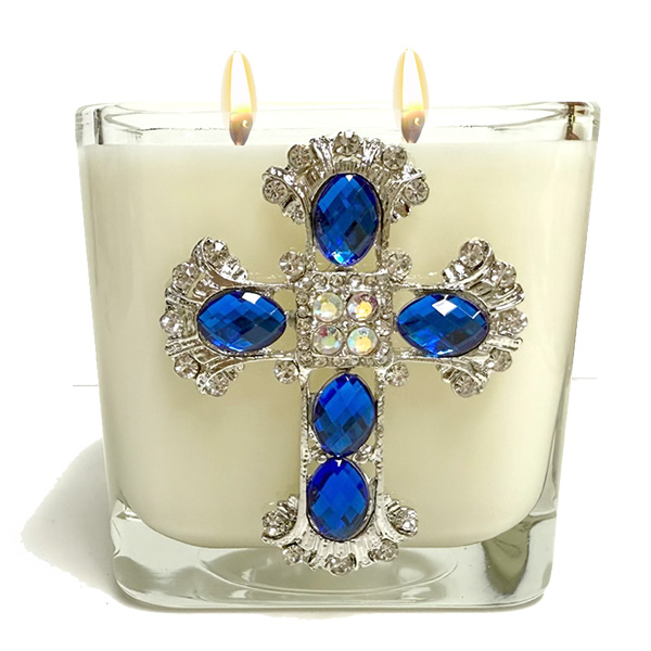 KING'S GARMENTS - BLUE & CRYSTAL CROSS CANDLE