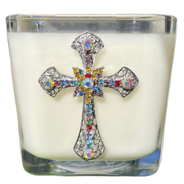 COVENANT PASTEL JEWELED CROSS CANDLE
