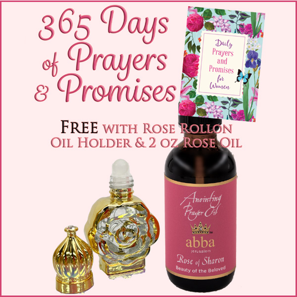 FREE "DAILY PRAYERS & PROMISES" DEVOTIONAL W/ ROSE ROLL-ON OIL HOLDER & 2 OZ OIL