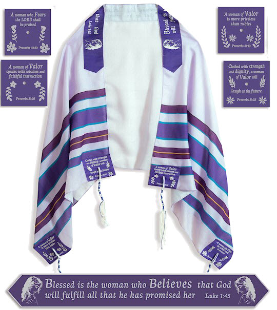 Prayer Shawl-Woman Of Valor/Blessed Is The Woman Who Believes (Luke 1:45) (72" x 24")-Blue